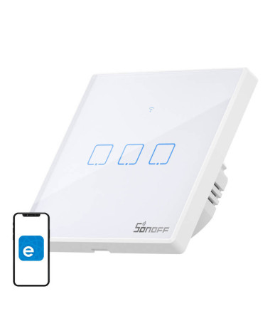 Sonoff T2EU3C-TX Smart Switch WiFi RF 433MHz 3-Canali Bianco