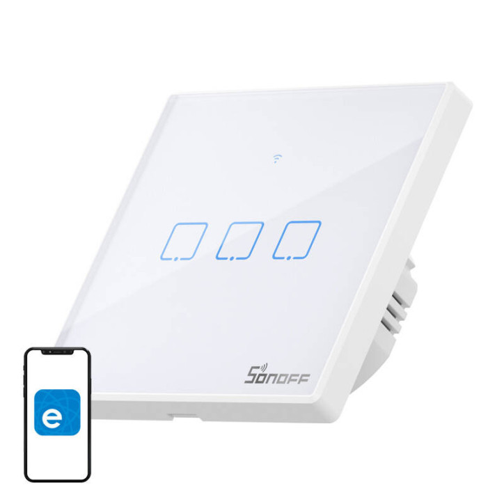 Sonoff T2EU3C-TX Smart Switch WiFi RF 433MHz 3-Canali Bianco