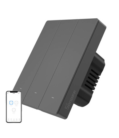 Smart WiFi wall switch SONOFF M5-3C-80 (3-channel, for frame, graphite)