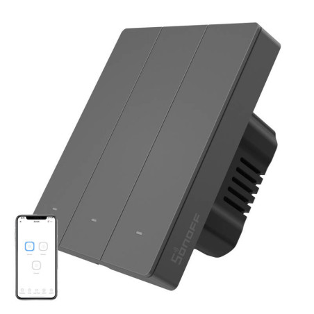 Interruttore a parete WiFi SONOFF M5-3C-80 (3 canali, per cornice, Grigio Grafite)