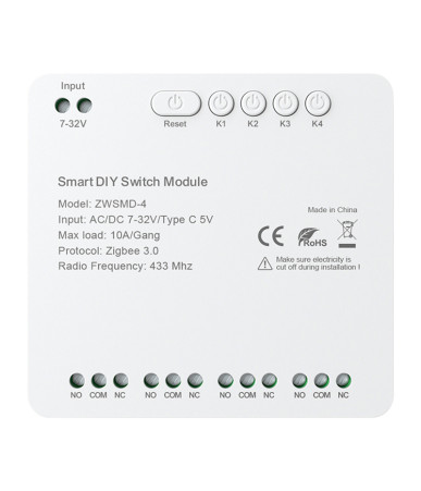 4-channel ZigBee switch module with voltage-free DC 32V contact Avatto ZWSMMD-4-32V