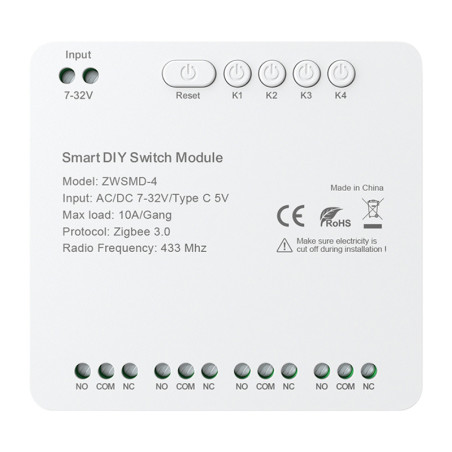 4-channel ZigBee switch module with voltage-free DC 32V contact Avatto ZWSMMD-4-32V