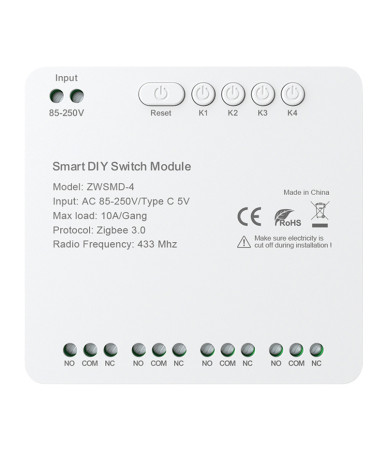 ZigBee 4-channel switch module with voltage-free DC 32V contact Avatto ZWSMMD-4-250V