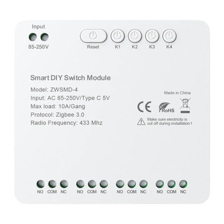 ZigBee 4-channel switch module with voltage-free DC 32V contact Avatto ZWSMMD-4-250V