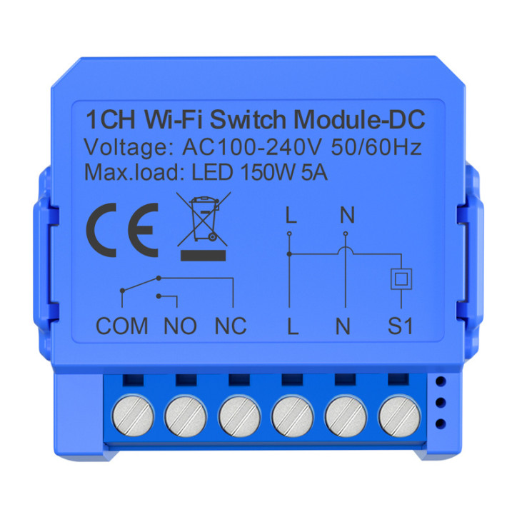 Intelligent 1-channel WiFi switch module with voltage-free DC contact Avatto WSM16-DC-1