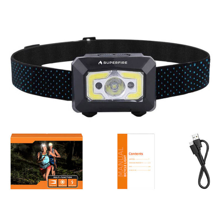 Superfire X30 Lampada frontale, 340 lm, USB, 5 modalità, 130 m