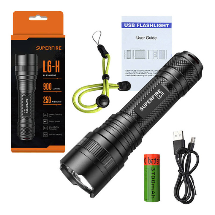 Torcia Superfire L6-H, 900 lm, 15W, USB-C, 5 modalità Torcia Superfire L6-H, 900 lm, 15W, USB-C, 5 modalità
