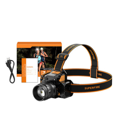 Superfire HL58 Lampada frontale, 350 lm, USB, 3 modalità, 200m