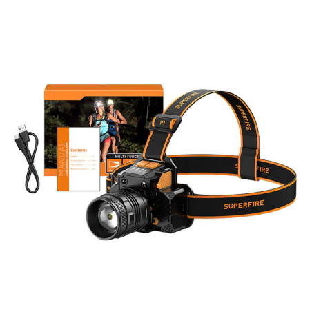 Superfire HL58 Lampada frontale, 350 lm, USB, 3 modalità, 200m