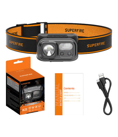 Superfire HL23 Lampada frontale Torcia, 220 lm, USB-C, Powerbank