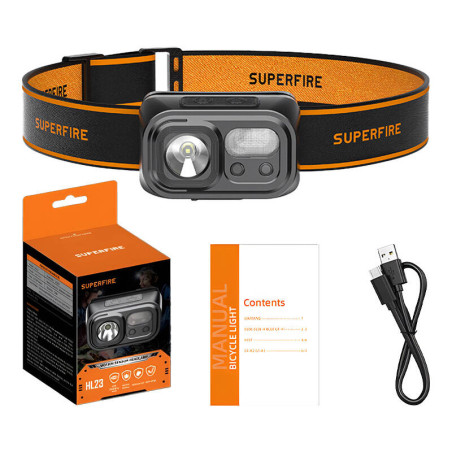 Superfire HL23 Lampada frontale Torcia, 220 lm, USB-C, Powerbank