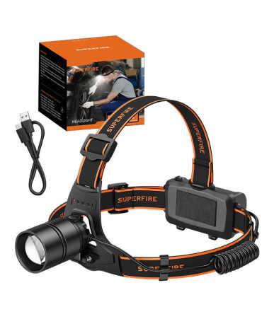 Superfire HL71 Lampada frontale, 500 lm, USB, 5 modalità