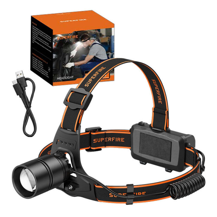 Superfire HL71 Lampada frontale, 500 lm, USB, 5 modalità