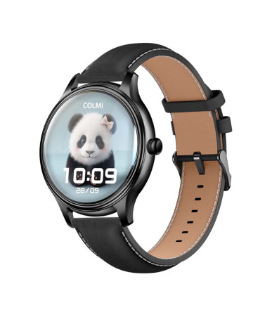 COLMI L28 Smart Watch (black silicone + black leather strap)