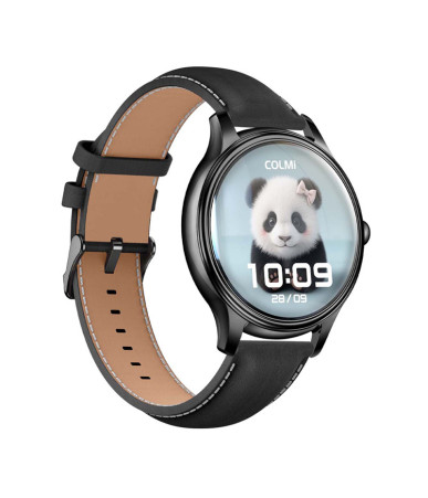 COLMI L28 Smart Watch (black silicone + black leather strap)
