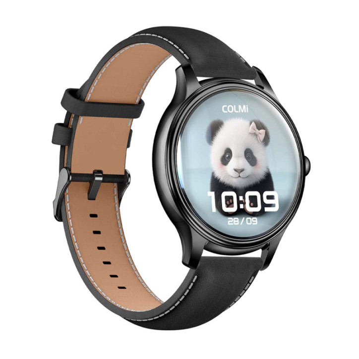 COLMI L28 Smart Watch (black silicone + black leather strap)