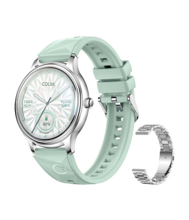 COLMI L28 Smart Watch (Silver-green + silver steel strap)