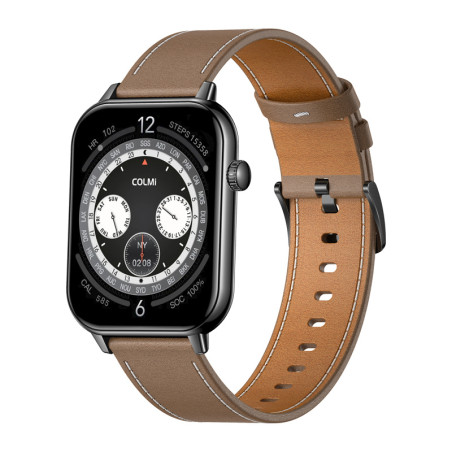 COLMI C28 Smartwatch - Nero con Cinturino in Pelle Marrone