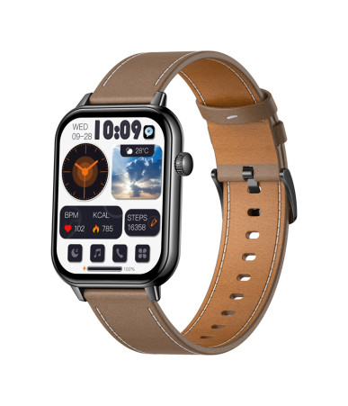 COLMI C28 Smartwatch - Nero con Cinturino in Pelle Marrone