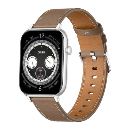 COLMI C28 Smartwatch - Argento con Cinturino in Pelle Marrone