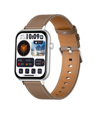 COLMI C28 Smartwatch - Argento con Cinturino in Pelle Marrone