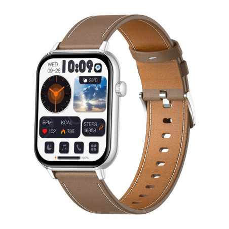 COLMI C28 Smartwatch - Argento con Cinturino in Pelle Marrone