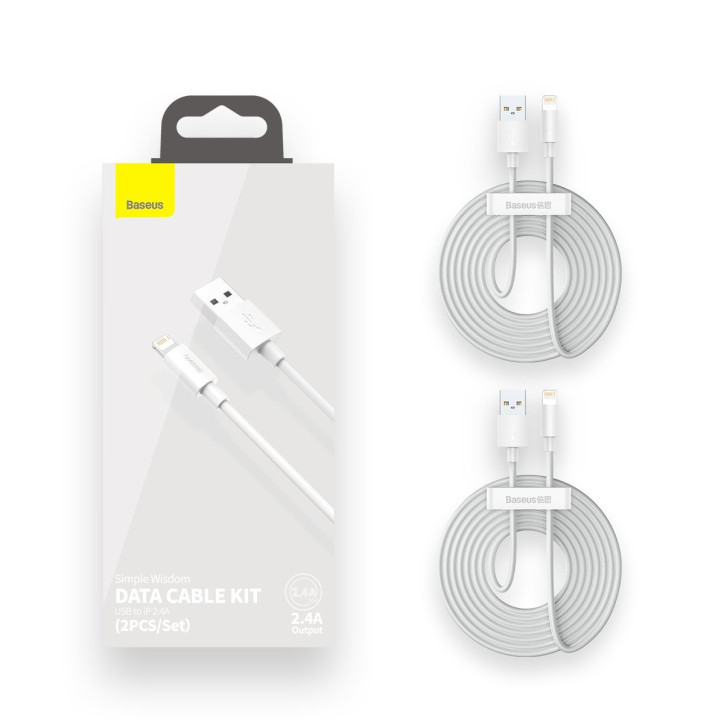 Baseus Kit Cavi Dati USB-Lightning 2.4A (2 Pezzi) 1.5m Bianco