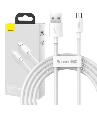 Baseus Simple Wisdom Data Cable Kit USB-Micro 2.1A 1.5m Bianco (2 Pezzi)