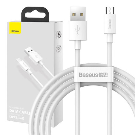 Baseus Kit Cavi Dati USB-Micro 2.1A (2 Pezzi) 1.5m Bianco