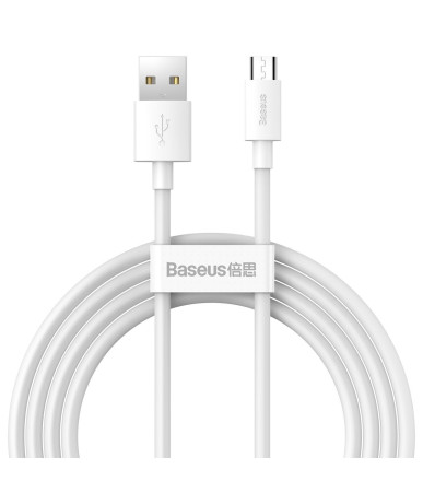 Baseus Simple Wisdom Data Cable Kit USB-Micro 2.1A 1.5m Bianco (2 Pezzi)
