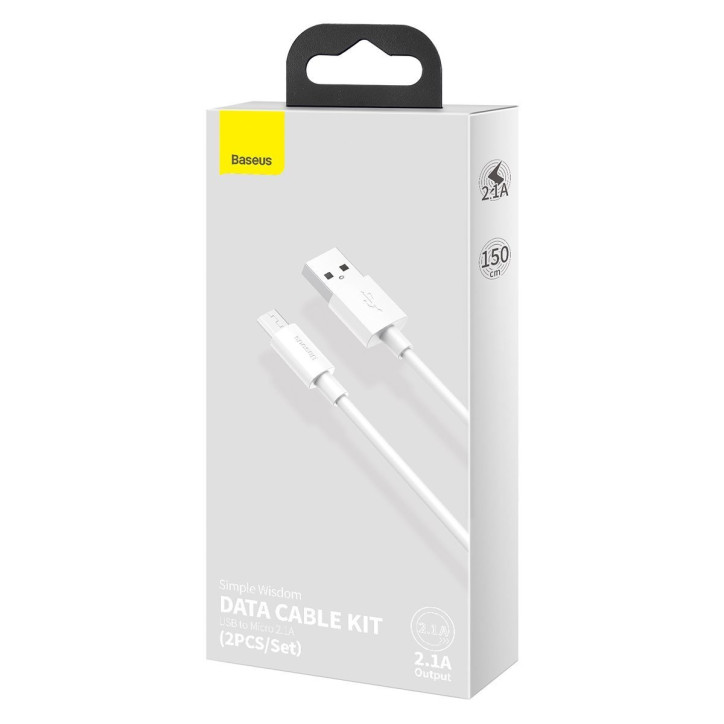 Baseus Kit Cavi Dati USB-Micro 2.1A (2 Pezzi) 1.5m Bianco