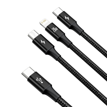 Baseus Rapid Series Cavo 3-in-1 USB-C per M+L+T 20W 1.5m Nero