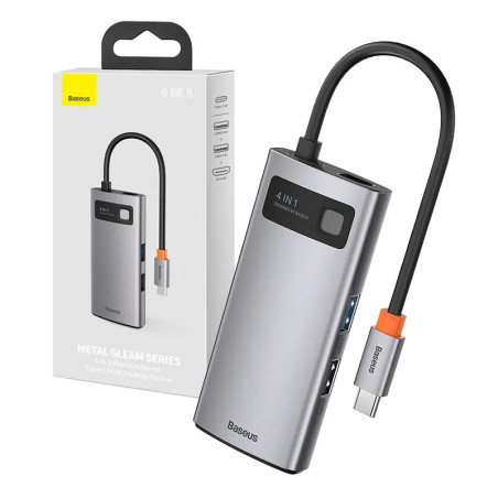 Hub Baseus Metal Gleam Series 4in1, USB-C a USB 3.0 + USB 2.0 + HDMI + USB-C PD