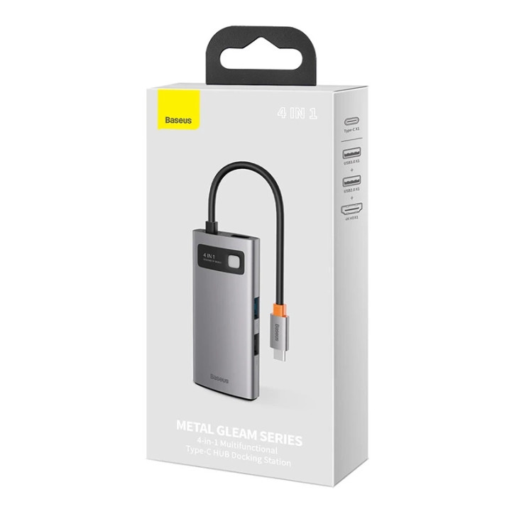 Hub Baseus Metal Gleam Series 4in1, USB-C a USB 3.0 + USB 2.0 + HDMI + USB-C PD
