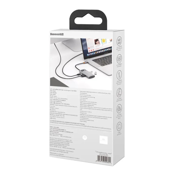 Hub Baseus Metal Gleam Series 4in1, USB-C a USB 3.0 + USB 2.0 + HDMI + USB-C PD