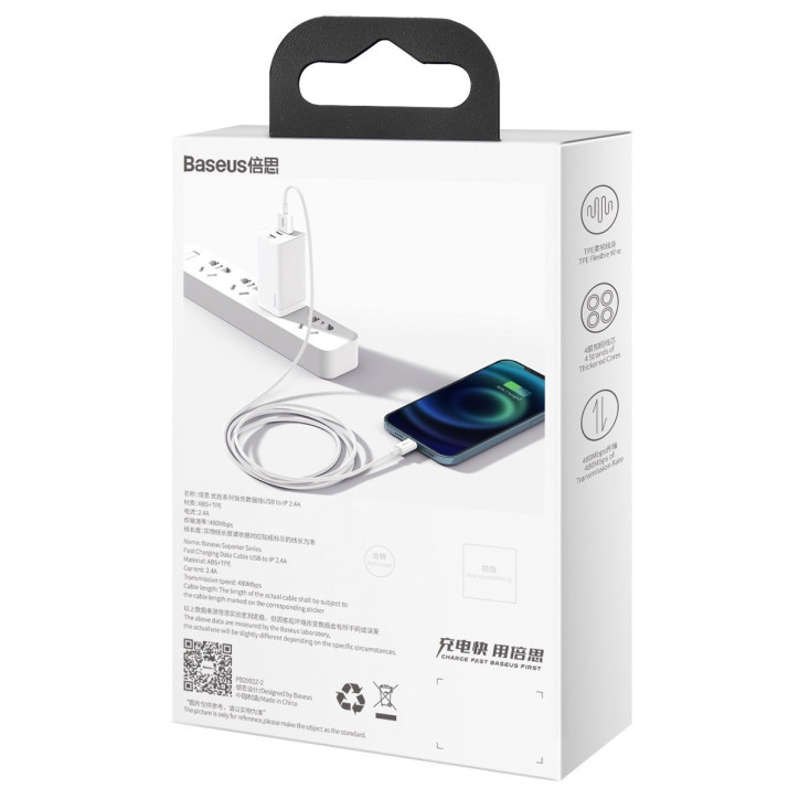 Cavo Baseus USB-Lightning 2.4A, 1m, Bianco