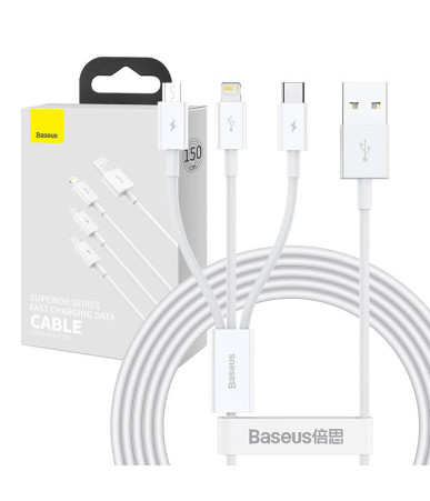 Baseus Superior Series Cavo USB 3in1 USB-A a Micro USB / USB-C / Lightning 3.5A 1.5m Bianco