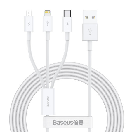 Baseus Superior Series Cavo USB 3in1 USB-A a Micro USB / USB-C / Lightning 3.5A 1.5m Bianco