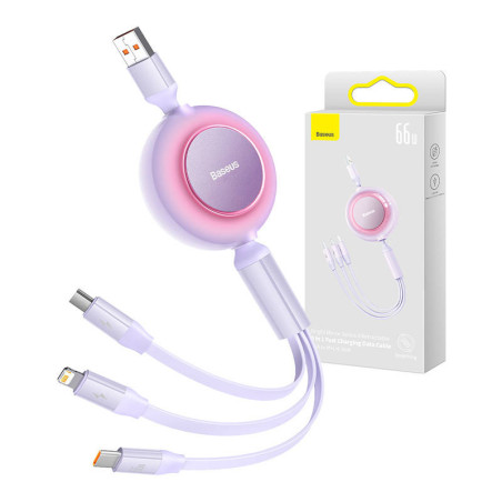 Baseus Bright Mirror 3, cavo 3-in-1 USB per micro USB / USB-C / Lightning 66W / 2A 1.1m (Viola)