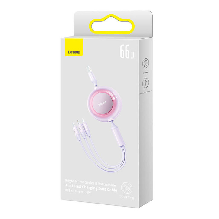 Baseus Bright Mirror 3 Cavo 3-in-1 USB per Micro USB / USB-C / Lightning 66W 1.1m Viola