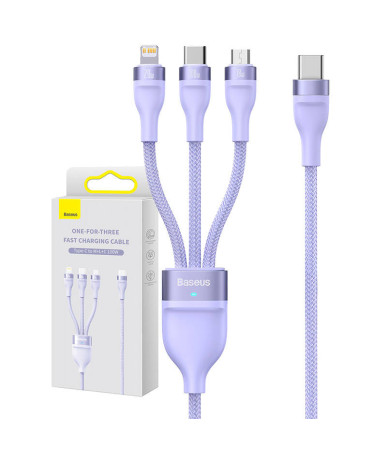 Cavo Baseus Flash Series 2 3in1 USB-C + Micro USB + Lightning, 100W, 1.5m (Viola)