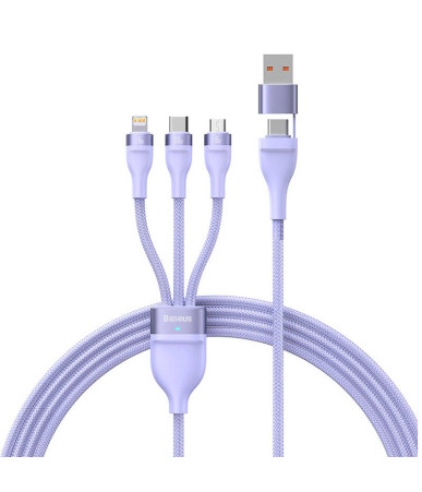 Kabel USB 3w1 Baseus Flash Series 2, USB-C + micro USB + Lightning, 100W, 1.5m (fioletowy)