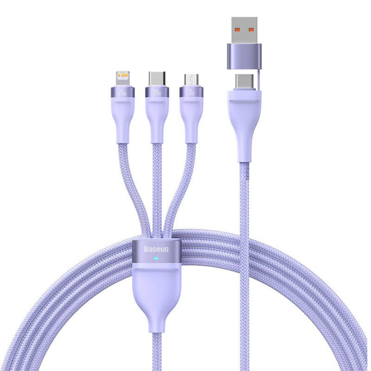 Baseus Cavo USB 3in1 Flash Series 2 USB-C + Micro USB + Lightning 100W 1.5m Viola