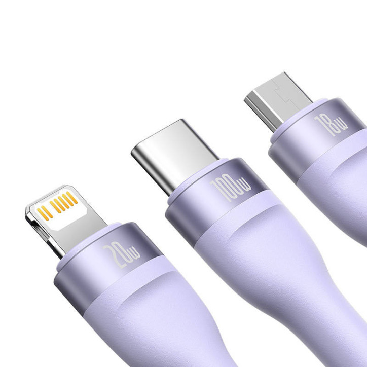 Baseus Cavo USB 3in1 Flash Series 2 USB-C + Micro USB + Lightning 100W 1.5m Viola