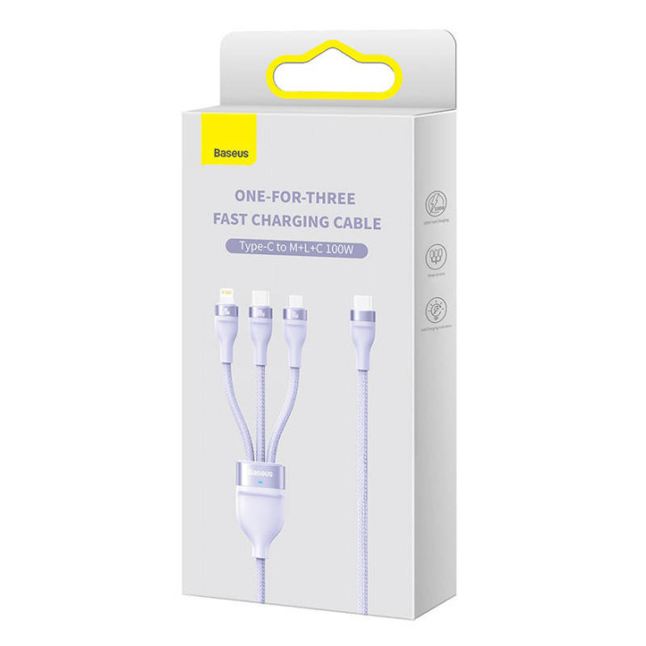 Baseus Cavo USB 3in1 Flash Series 2 USB-C + Micro USB + Lightning 100W 1.5m Viola