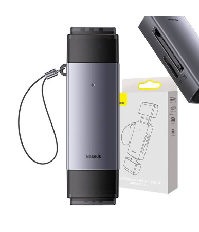 Baseus Lite Series SD/TF memory card reader, USB + USB-C (gray)