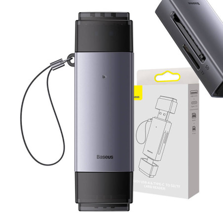 Baseus Lite Series Lettore Schede SD/TF USB + USB-C Grigio