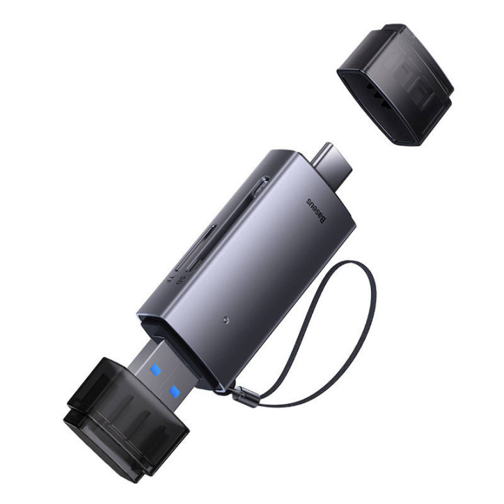 Baseus Lite Series Lettore Schede SD/TF USB + USB-C Grigio