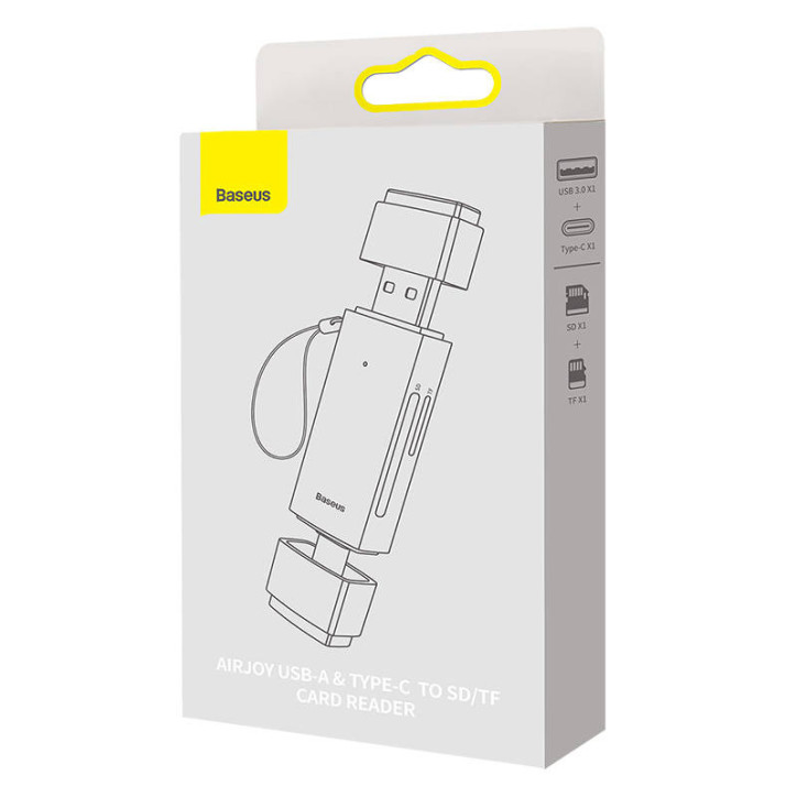 Baseus Lite Series Lettore Schede SD/TF USB + USB-C Grigio