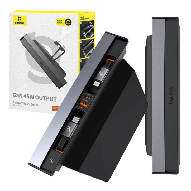 Baseus T-Space Hub per Tesla Nero con cavi USB-C/Lightning